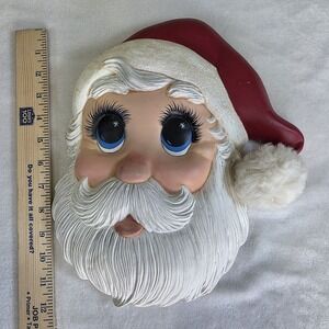 1980's Ceramic Porcelain Santa Head Face Wall Door Hang 12"x10" Christmas Decor